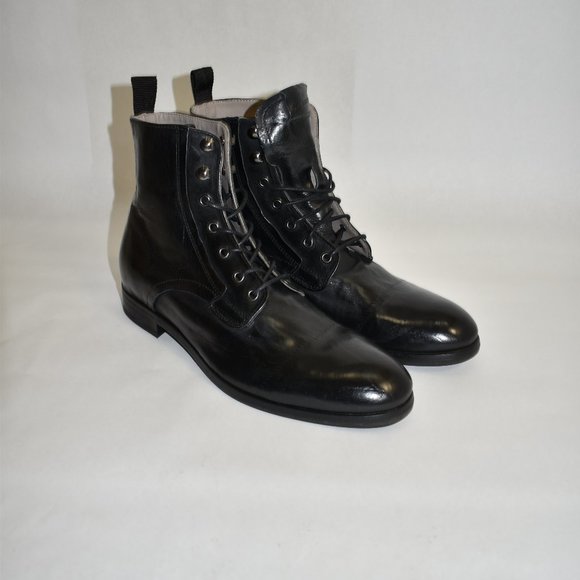 Allsaints Men's Mikkel Leather Combat Boots Black Size 45 EU 12 US - Picture 2 of 12